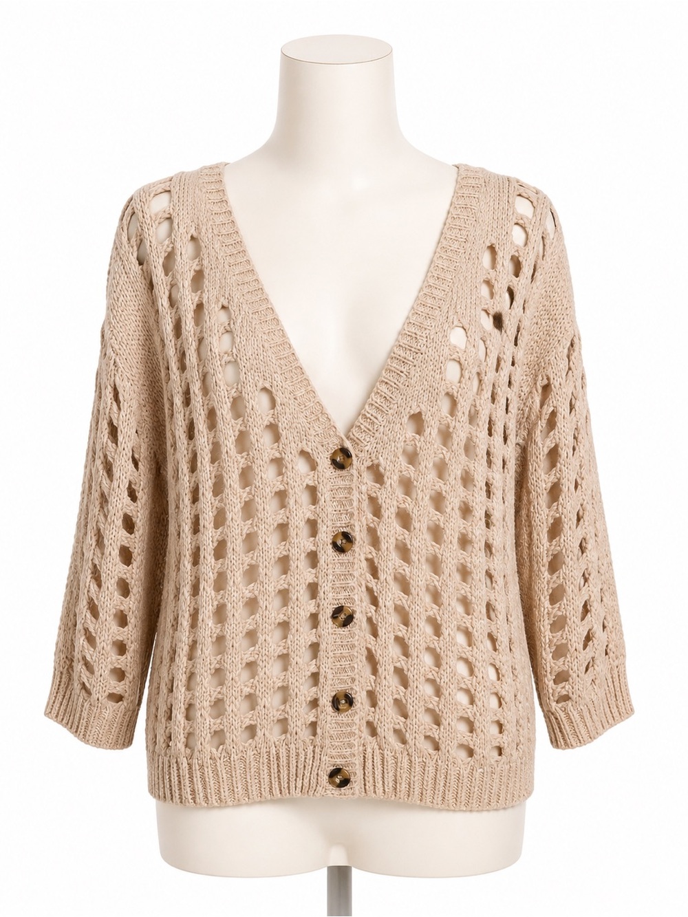 Camilla Tree Knit Cardigan Women’s Beige Boho Coastal Button Front Size M/L‎